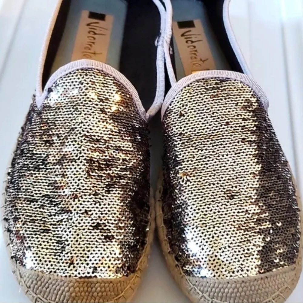 Vidorreta glitter gold silver espadrille size 39 made in Spain US 9